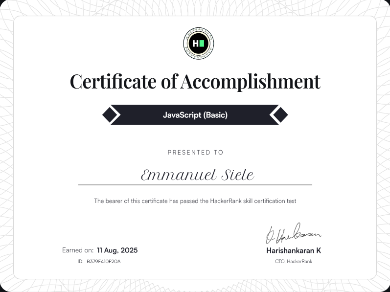 JavaScript (Basic) Certification