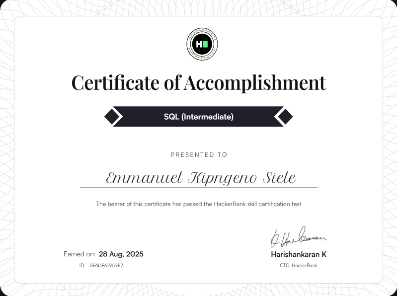 SQL (Intermediate) Certificate